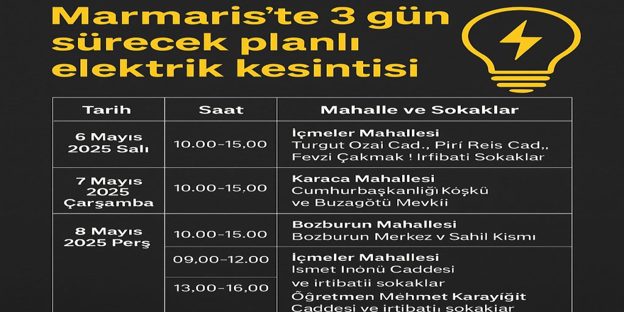 Marmaris’te 3 gün nelerde elektrik kesilecek?