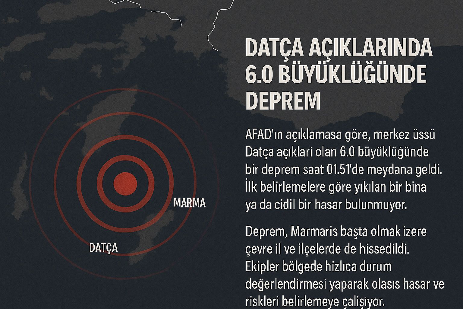 Datça açıklarında 6.0 büyüklüğünde deprem