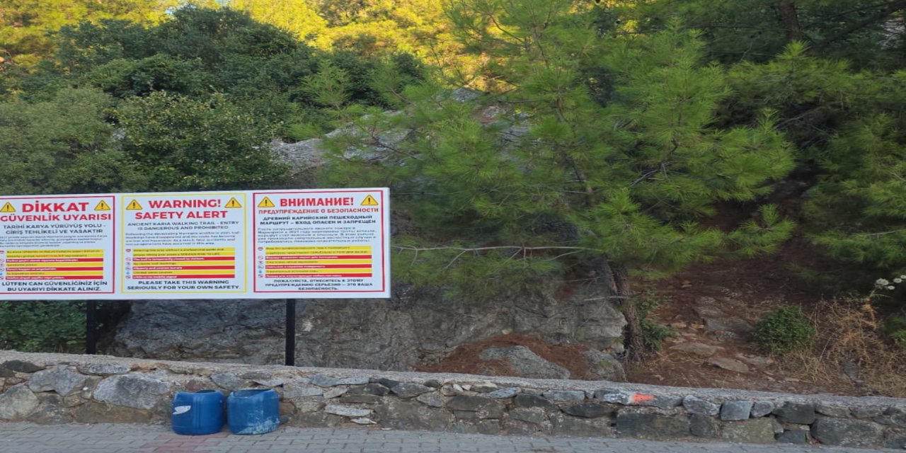Karya yürüyüş yoluna üç dilde uyarı levhaları asıldı