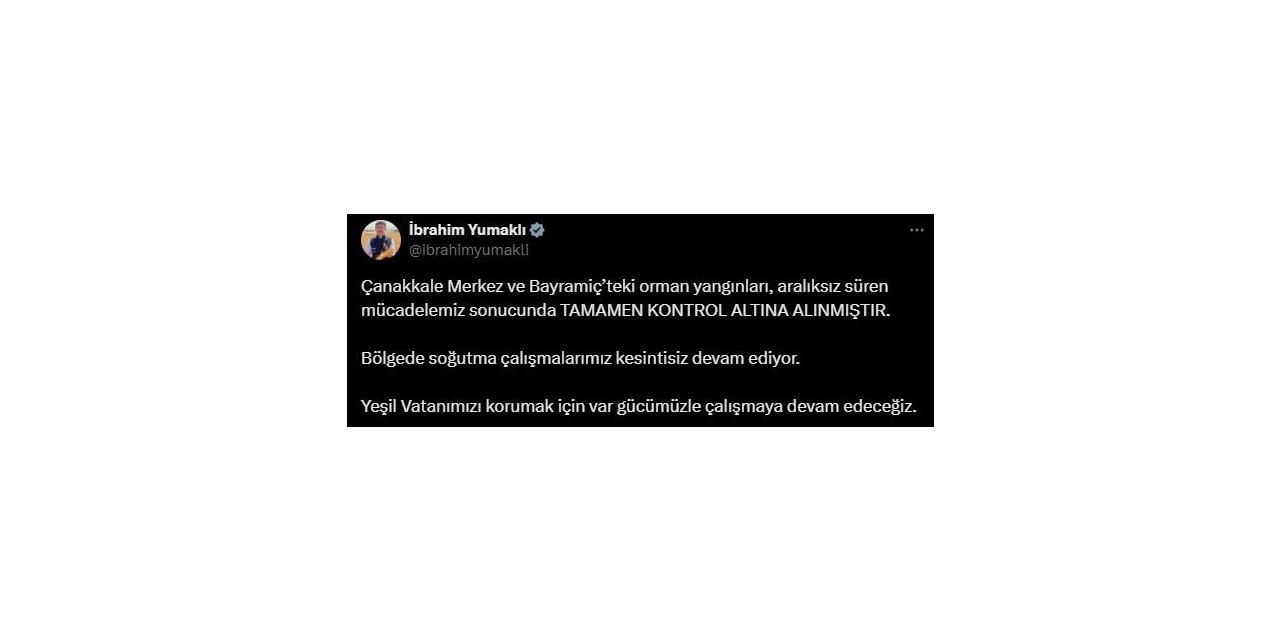 Bakan Yumaklı 'Çanakkale yangınları tamamen kontrol altında'
