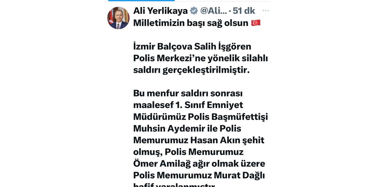 İçişleri Bakanı Yerlikaya 'Olayın şüphelisi E.B.(16) yakalanmıştır. Olayla ilgili soruşturma başlatılmıştır."