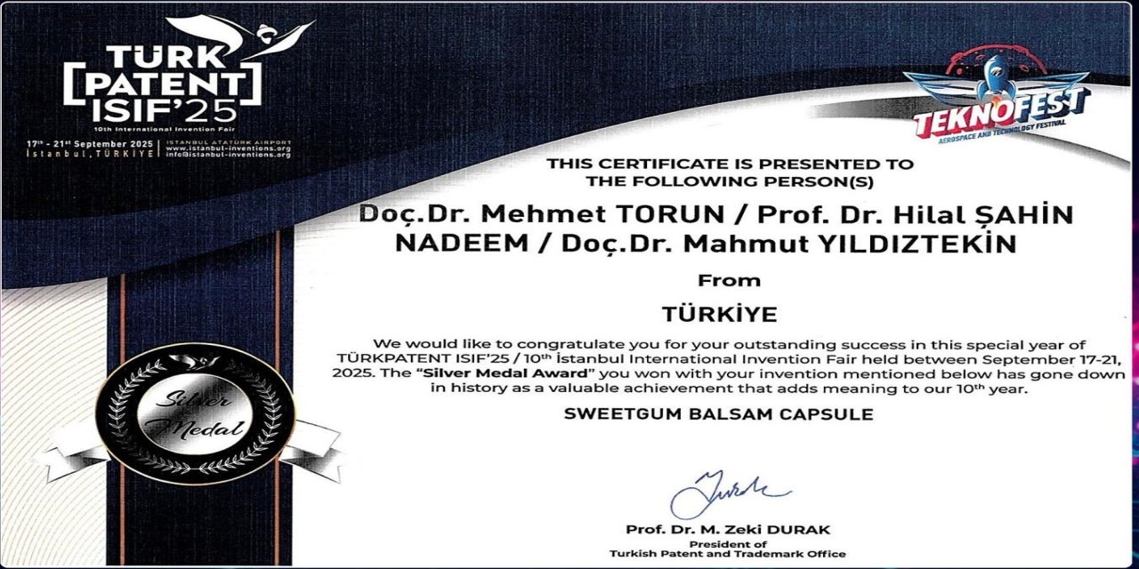 MSKÜ'lü akademisyene patent ödülü: Sığla yağı kapsülüne gümüş madalya