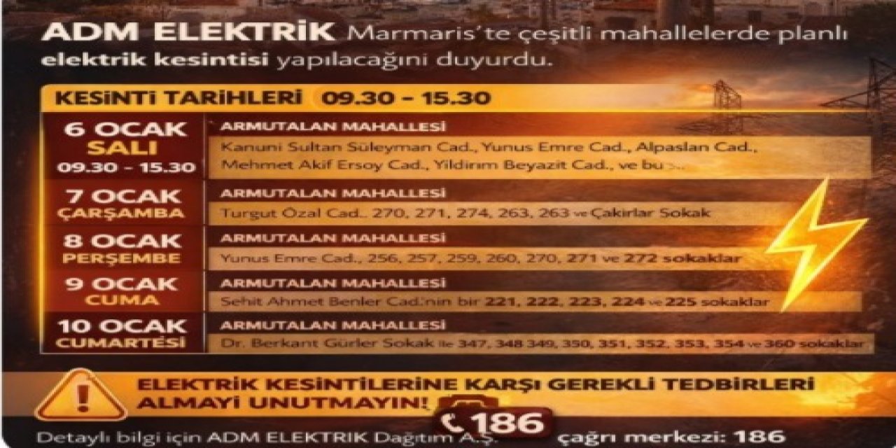 Marmaris’te bu hafta hangi mahallelerde elektrik kesilecek?