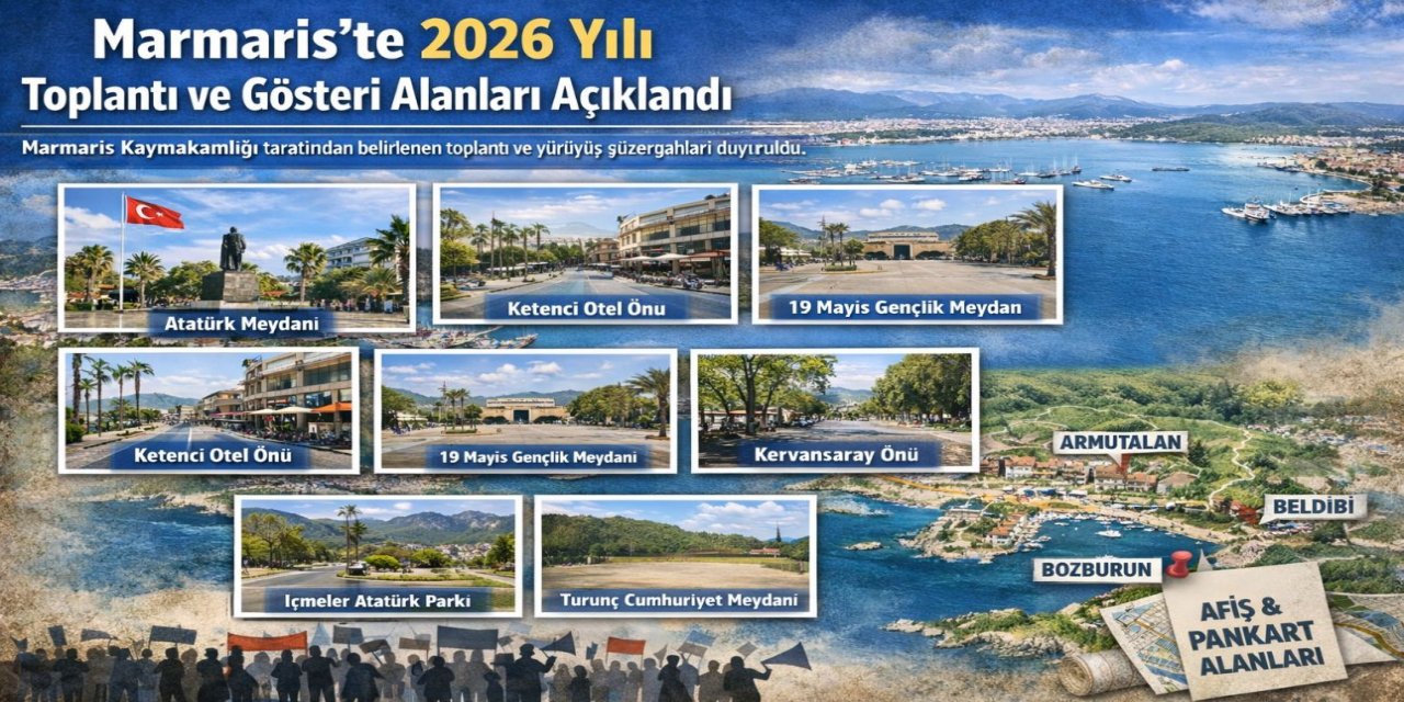 Marmaris’te 2026 yılı toplantı ve gösteri yürüyüşü alanları açıklandı