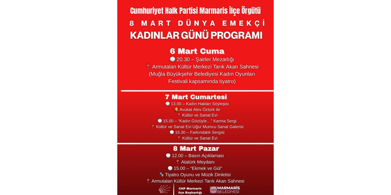 CHP Marmaris’ten 8 Mart için bir dizi etkinlik