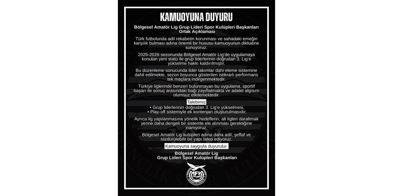 BAL Liderlerinden TFF’ye "Adalet" Çağrısı: "Lider Doğrudan Üst Lige Çıkmalı"