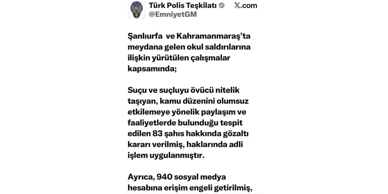 EGM 940 Hesabı kapattı binlercesine inceleme başlattı