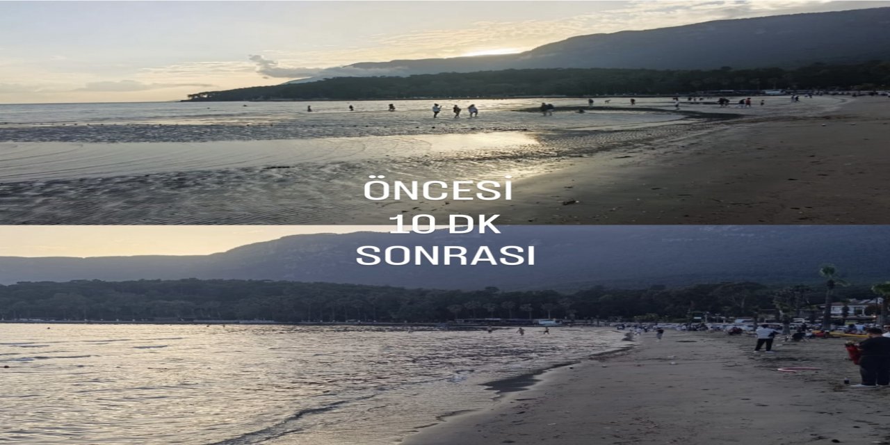 Akyaka sahilinde ortaya çıkan görüntü merak uyandırdı