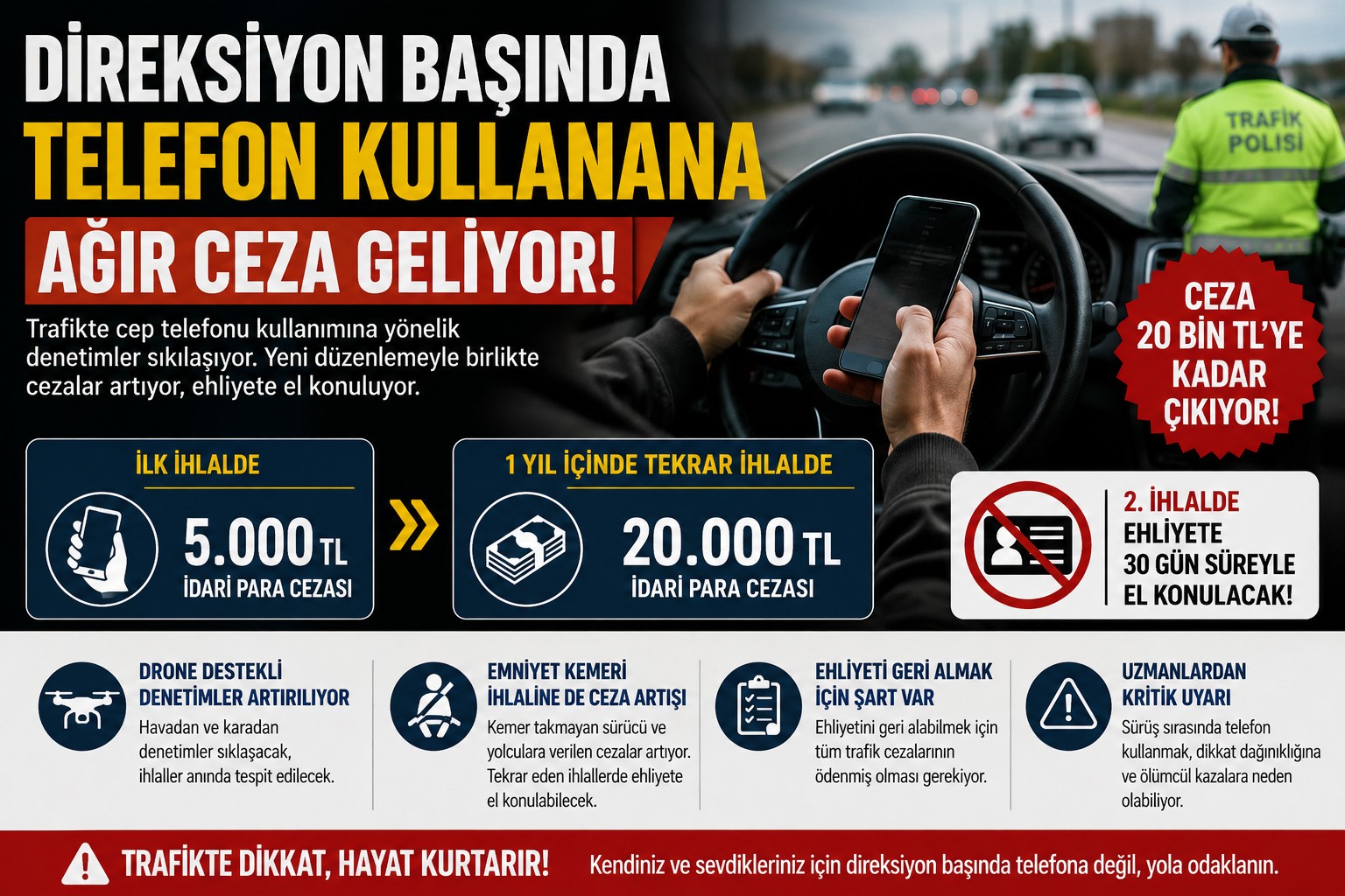 Direksiyonda telefon kullananlara ağır yaptırım: Ceza 20 bin TL’ye çıkıyor