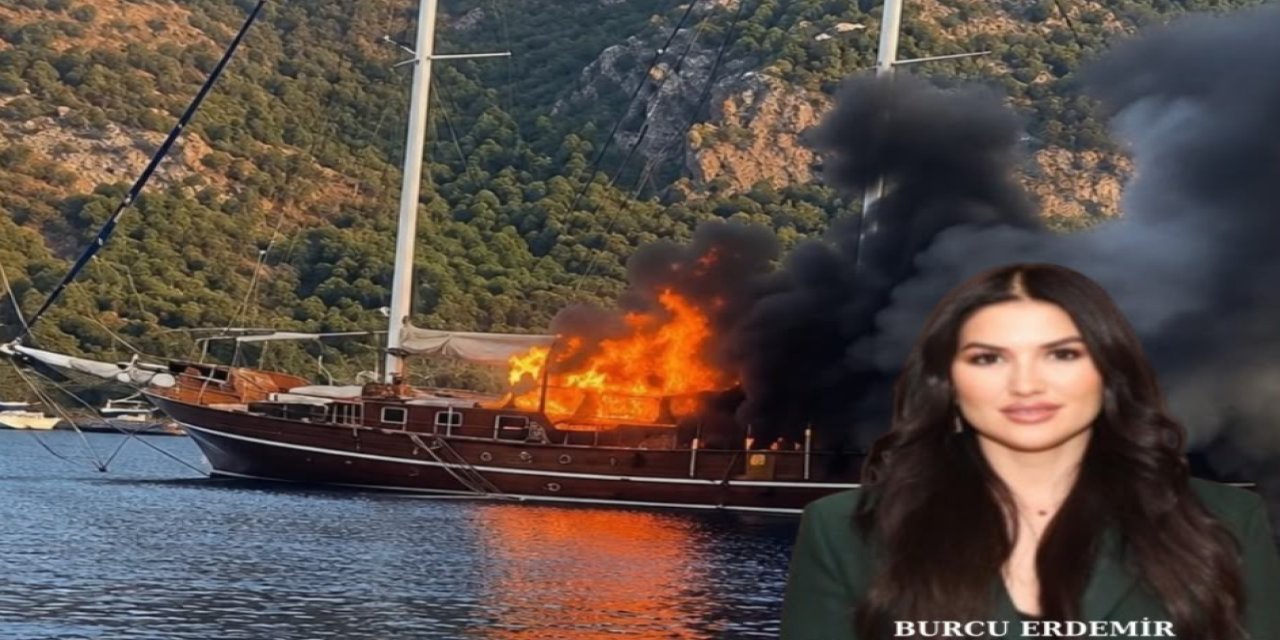 Söndürülemeyen tekne yanarak battı